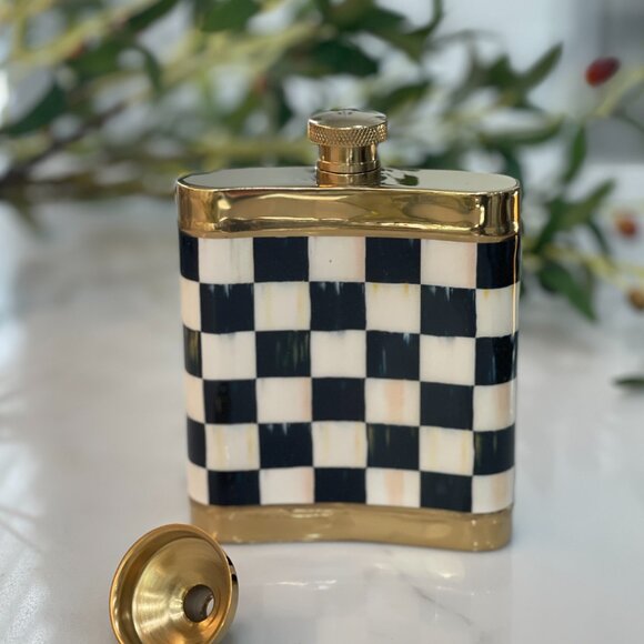 MacKenzie-Childs Courtly Check Flask 3260 – Gold Trim – NIB - Picture 8 of 15